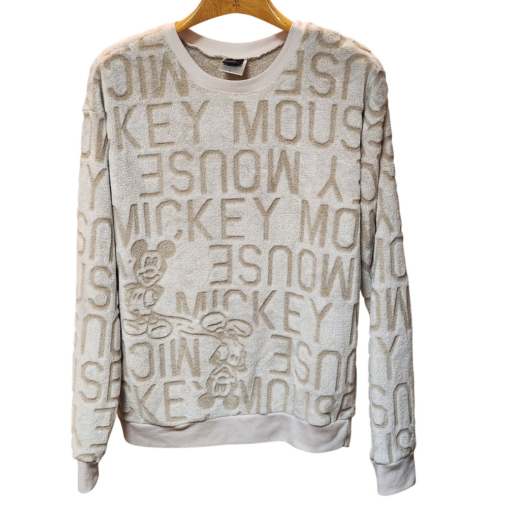 Disney Mickey Mouse Soft Fuzzy Sweatshirt Womens Large Tan Cream Cozy Top